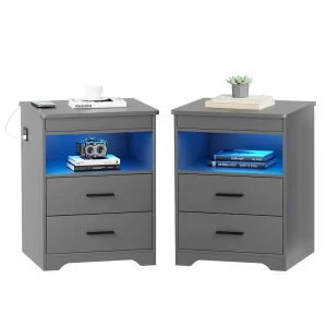 Led Nightstand With Gun Drawer Set of 2
