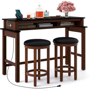 3 Pieces Bar Table Set with Power Outlet