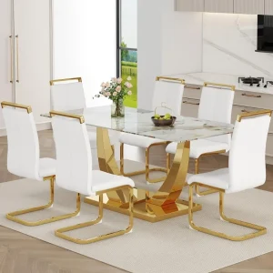 Faux Marble Dining Table Set